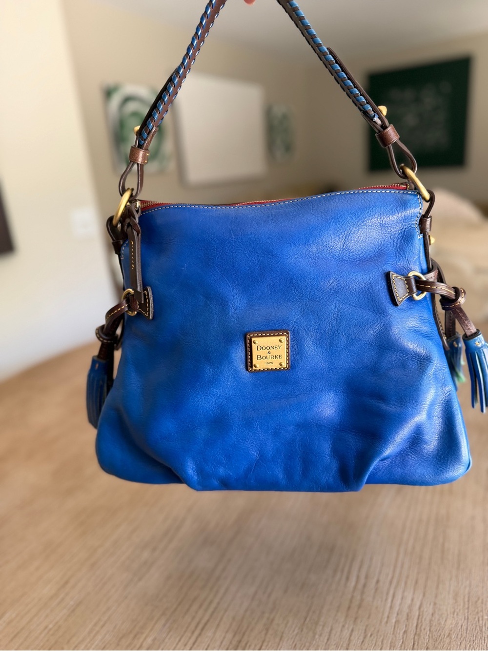 Dooney & Bourke Florentine USA Blue Leather Tassel Hobo Shoulder Bag EUC MINT - Picture 6 of 16